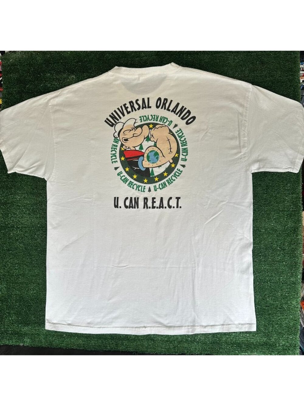 Vintage Y2K Universal Orlando Popeye Recycling T-Shirt Boxy White XL Earth